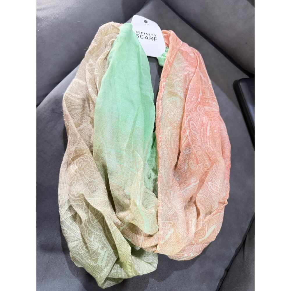 Women’s Paisley Infinity Scarf Coral Mint Green Beige Lightweight NWT